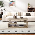 thumbnail image 1 of 43.3" Coffee Table, 3-Tier Modern Center Unit with Storage, Large Wood Rectangle Table for Living Room, Office, Apartment (Retro Wood Grain), 1 of 9