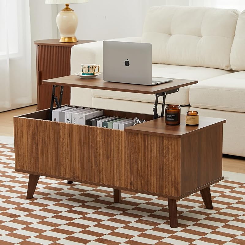 43.3” Coffee Table with Storage, Oval Coffee Tables for Living Room, Farmhouse Fluted Coffee ...