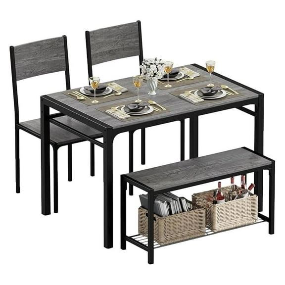 43.3" Dining Table Set for 4, Kitchen Table with & 2 Chairs Modern Rectangular Metal Frame Dining Furniture Set for Small Space (Grey)