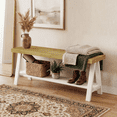 thumbnail image 1 of 43.3" Farmhouse Bench, End of Bed Bench,Solid Wood Entryway Bench, Indoor Bench, Rustic Wood Bench Seat for Indoor,Entryway, Dining Room, Living Room, Hallway, end Bed and Front Door, White, 1 of 7