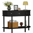 thumbnail image 1 of 43.3“ Fluted Half Moon Console Table, Modern Entryway Console Sofa Table with Storage, Narrow Wood Accent Tables Behind Couch Tables for Living Room, Hallway, Foyer(Black), 1 of 9