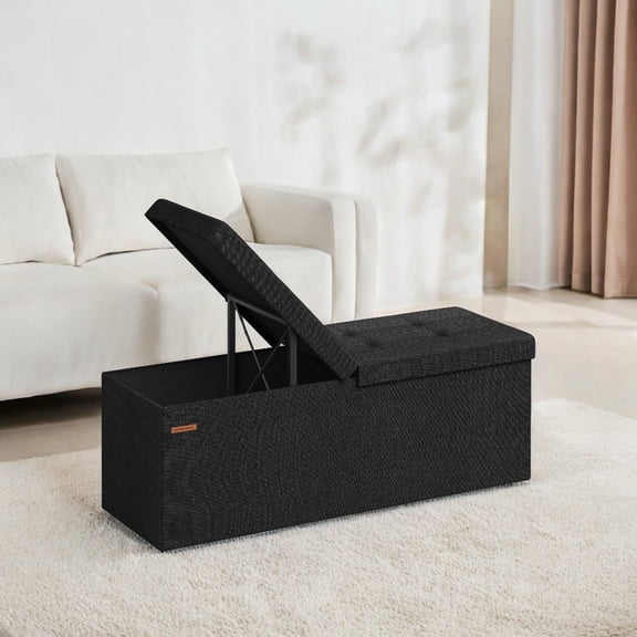 SONGMICS 43.3" Folding Storage Ottoman Bench Ottoman With Storage 660 lb Load Capacity for Living Room Ink Black