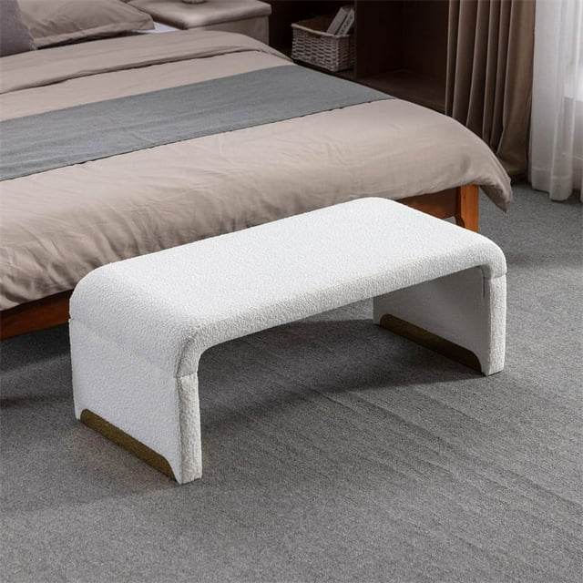 43.3" Foot of Bed Benches, Bedside Bench for Bedroom, Tufted Bench Ottoman Footstool Bedroom Bench Shoe Bench With Gold Metal Legs, Ivory