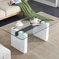 thumbnail image 1 of 43.3'' Glass Coffee Table, Modern Rectangular Living Room Table with 0.31'' Tempered Glass Table Top & MDF Legs, Cocktail Table Center Table, 1 of 9