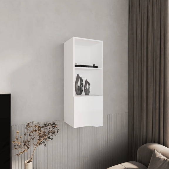 43.3" H, 1 Door 3 Shelves, White - Spacious Storage & Space-Saving - Wall-Mounted for Home - Versatile Organization