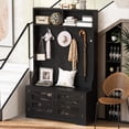thumbnail image 1 of 43.3'' Modern Hall Tree with Bench and Shoe Storage, 5-in-1 Entryway Coat Rack with 10 Adjustable Shoe Storage & 7 Hanging Hooks, Barn Door, Black, 1 of 9