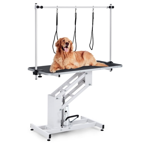 43.3" Hydraulic Dog Grooming Table for Pet, Heavy Duty Structural Hydraulic Max Load 350Lbs Professional Pet Grooming Table with Adjustable Overhead Arm & Noose Height Range 22''-39''