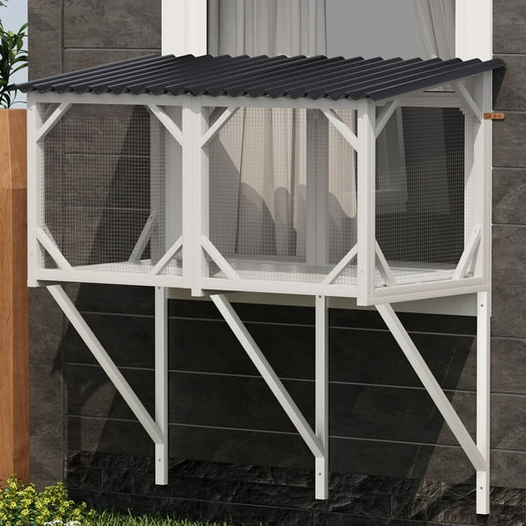 43.3 Inch Cat Window Box With Waterproof Roof For Safe Outdoor Viewing & Napping - Strong Spruce Wood Catio