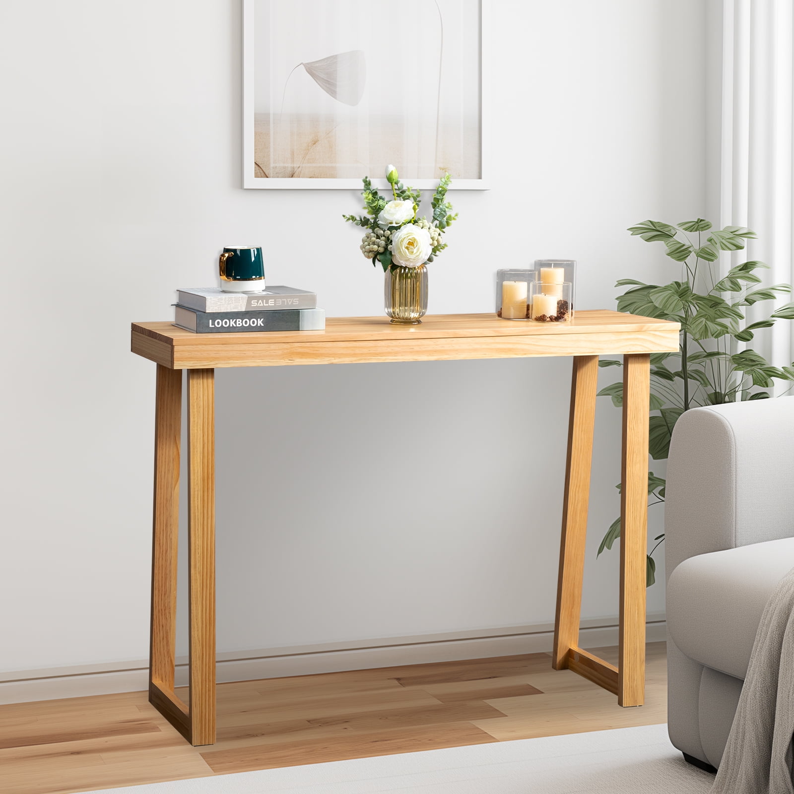 43.3 Inch Solid Wood Console Table for Entryway, Sofa Table Narrow Entryway Table for Hallway, Behind The Couch, Living Room, Foyer, Wood Color
