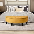 thumbnail image 1 of 43.3 Inch Storage Bench, Modern Upholstered Bed End Chair with Button Tufted Seat Cushion and Wood Legs, Curved Storage Ottoman for Living Room Bedroom, Yellow, 1 of 7