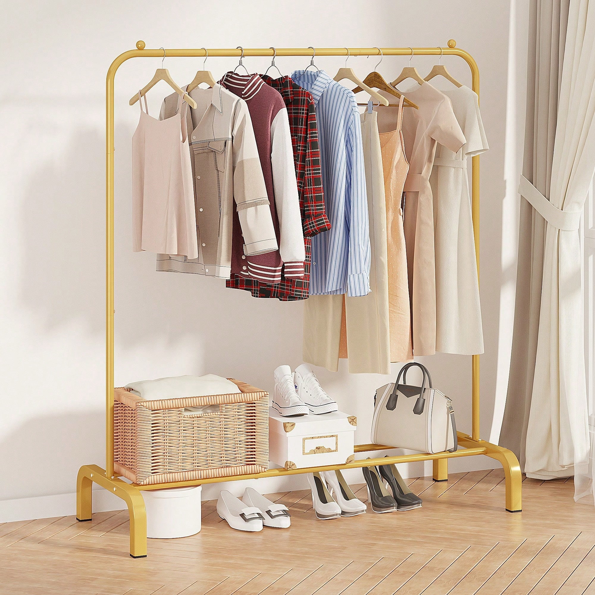 43.3 Inches Metal Clothing Rack, Clothes Garment Coat Rack With Bottom ...