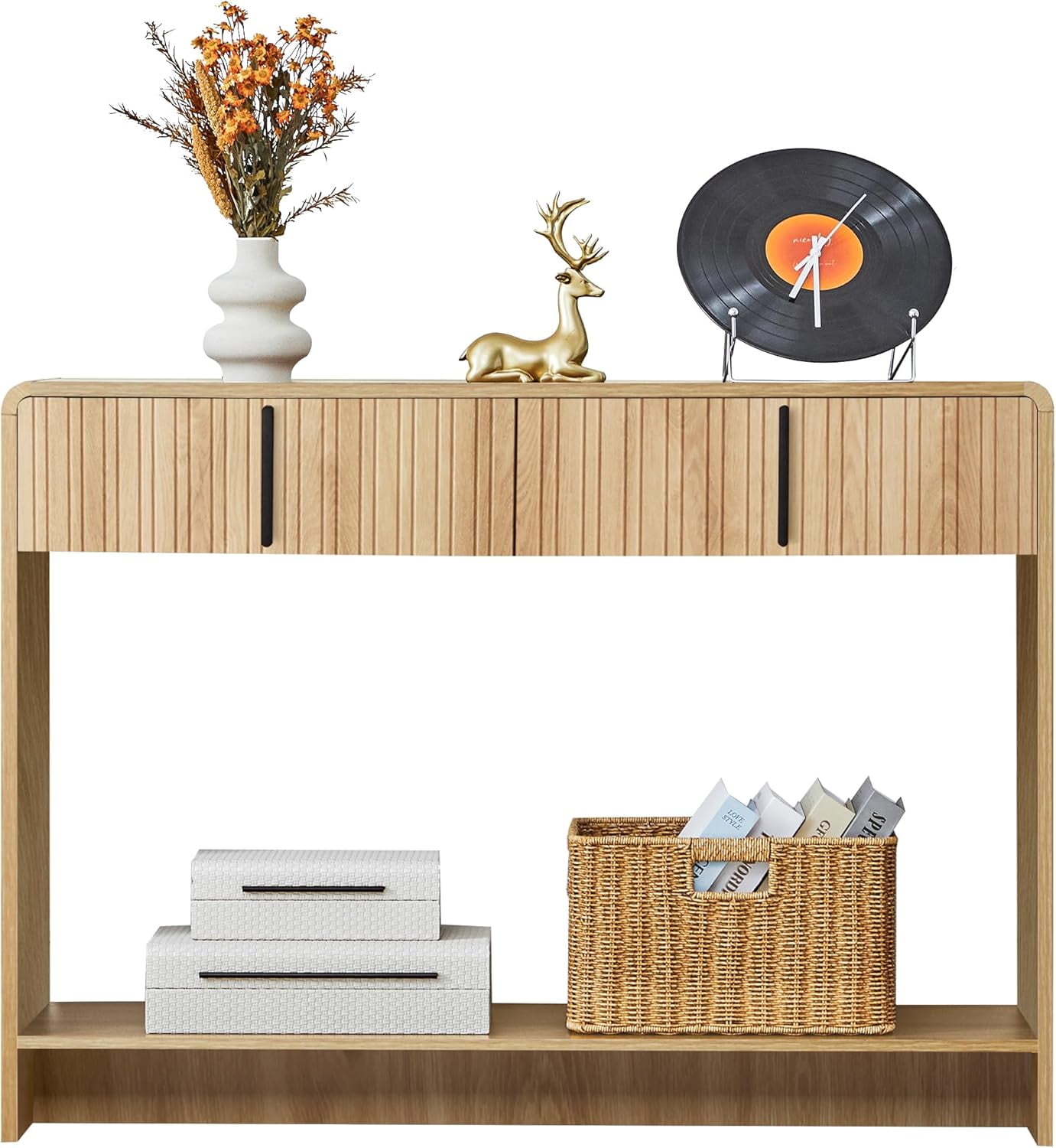 43.3" Narrow Console Table with Storage,Mid Century Modern Fluted ...