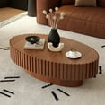 thumbnail image 1 of 43.3" Oval Coffee Table with Handcrafted Relief, Sturdy Pedestal Wooden Olive-Shaped Tea Table, Circle Fluted Drum Coffee Table for Apartment Living Room, Natural, 1 of 7