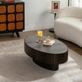thumbnail image 1 of 43.3" Oval Coffee Table with Handcrafted Relief, Sturdy Pedestal Wooden Olive-Shaped Tea Table, Circle Fluted Drum Coffee Table for Apartment Living Room, Walnut+Black, 1 of 5