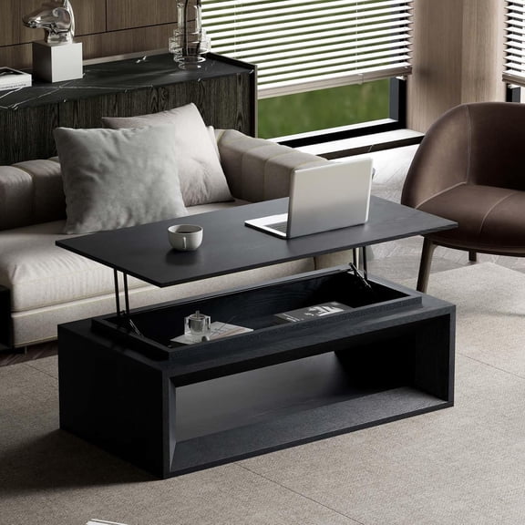 43.3'' Rectangle Lift Top Coffee Table with Storage & Adjustable Height, Mid Century Modern Center Table Accent Tea Table or Living Room Apartment Office, Black