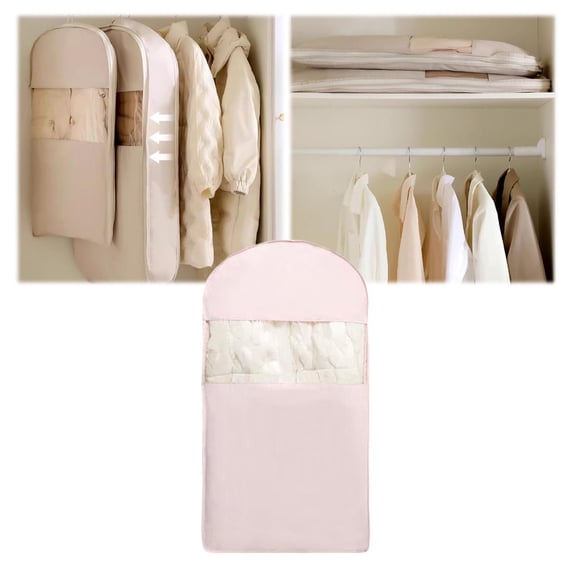 43.3" Space Saving Compression Garment Bag - Self Compression Zipper Hanging Bag for Coats, Down Jackets, Suits, Closet Organizer & Travel Storage