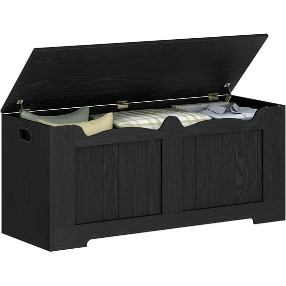 43.3" Storage Chest, Extra Large Storage Bench Trunk with 2 Safety Hinges, Wooden Box, Lift-Top Chest Organizer, Shoe Bench for Entryway, Bedroom, Living Room, Black