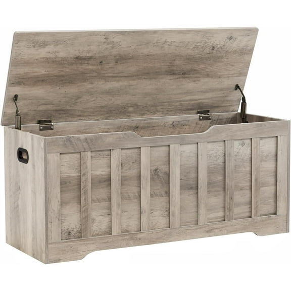 43.3" Storage Chest Extra Large,Storage Trunk with 2 Safety Hinges,Wooden Storage Bench,Shoe Bench,43.3x15.7x19.1 Inch,Easy Assembly,Storage Bench for Bedroom,Living Room,entryway(Greige).