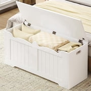 Hzuaneri 43.3" Large Storage Chest, Wooden Storage Bench with 2 Hinges, Lift-Top Chest Organizer for Living Room, Bedroom, Entryway, White