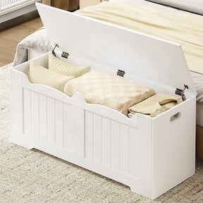 Hzuaneri 43.3" Large Storage Chest, Wooden Storage Bench with 2 Hinges, Lift-Top Chest Organizer for Living Room, Bedroom, Entryway, White