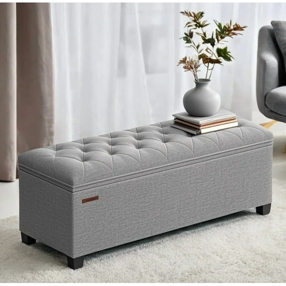 SONGMICS 43.3" Storage Ottoman Bench Ottoman with Storage Hold up to 660lbs Bedroom Bench for Entryway Living Room Light Gray