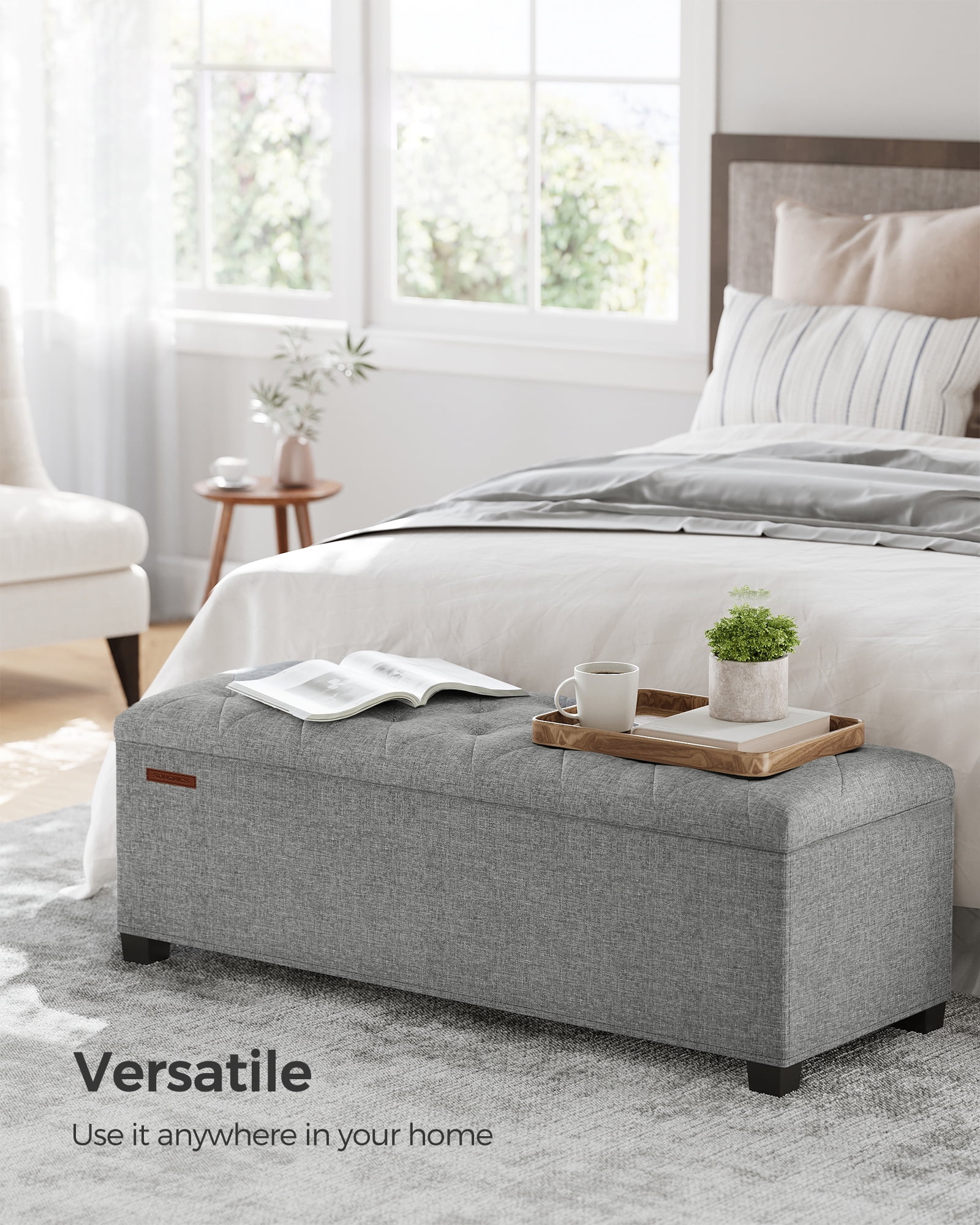 SONGMICS 43.3" Storage Ottoman Bench, Foot Rest with Legs, Ottoman with Storage, Rectangle End of Bed Bench, Storage Chest, Load up to 660 lb, Study