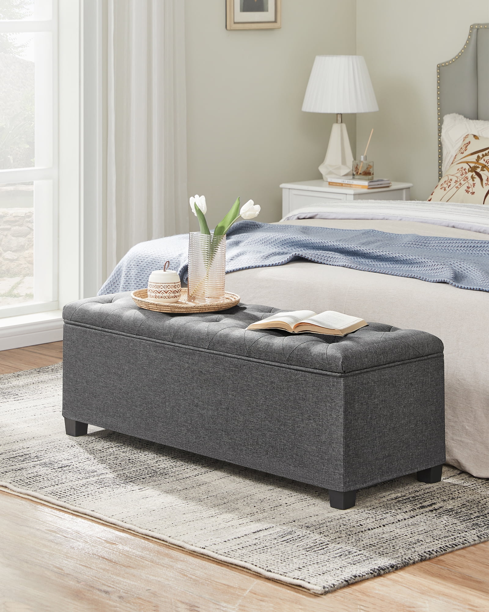 SONGMICS 43.3" Storage Ottoman Bench, Foot Rest with Legs, Ottoman with Storage, Rectangle End of Bed Bench, Storage Chest, Load up to 660 lb, Study