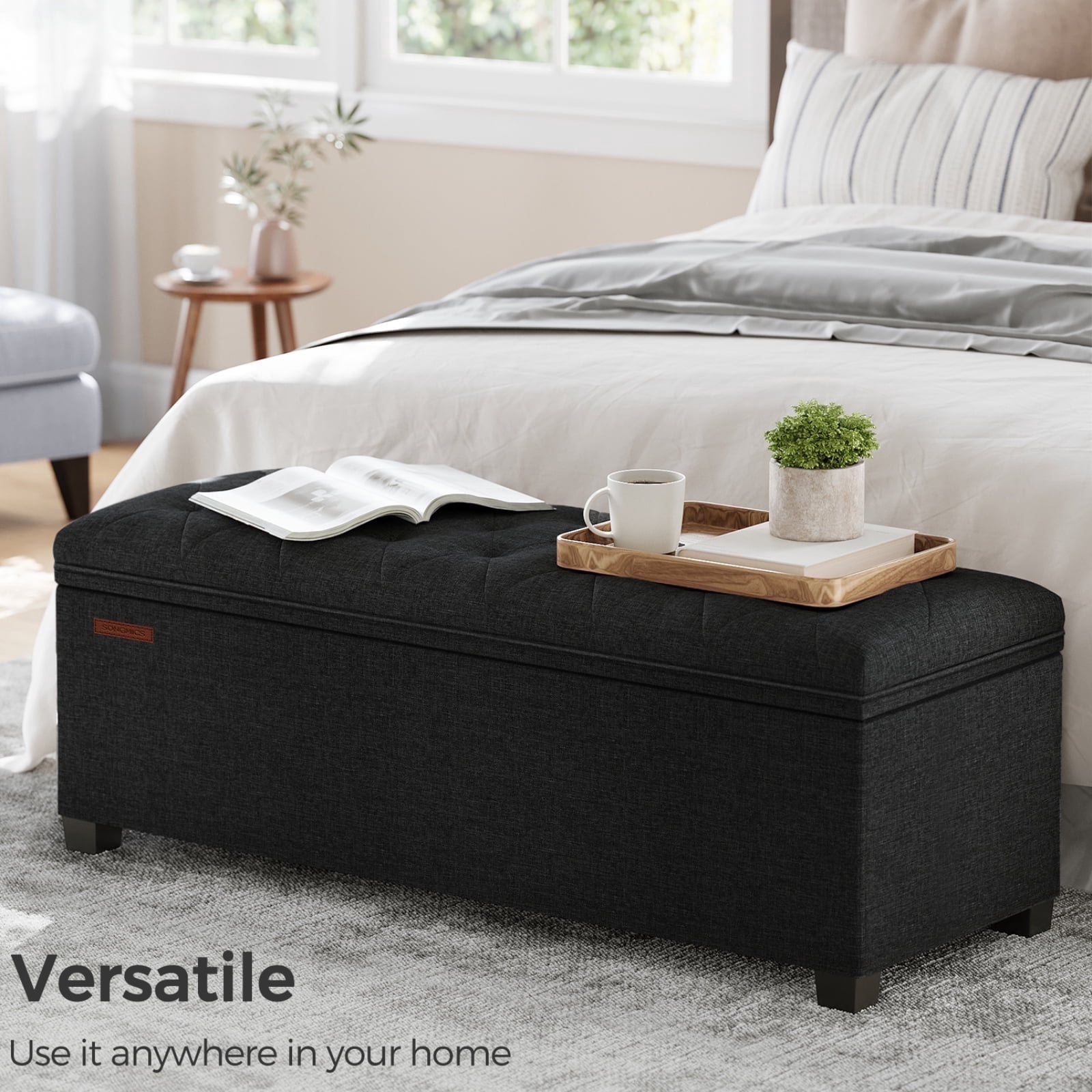 SONGMICS 43.3" Storage Ottoman Bench Hold up to 660lbs Bedroom Ottoman Bench Enough Storage for Bedroom Entryway Living Room Black