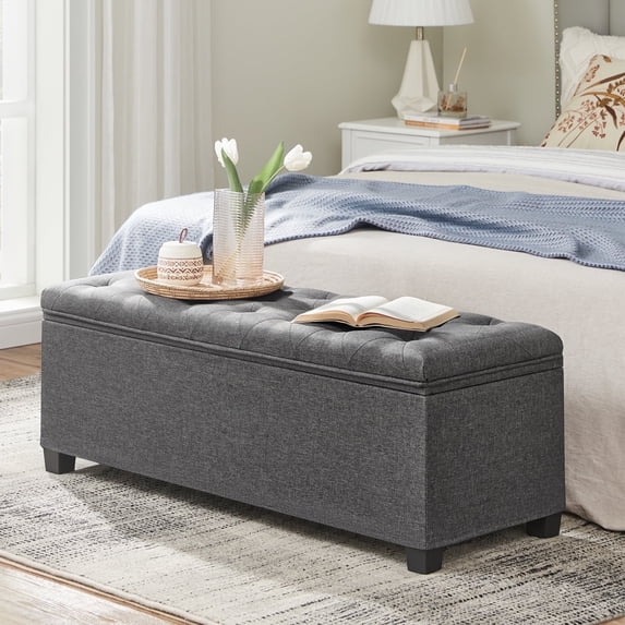 SONGMICS 43.3" Storage Ottoman Bench Hold up to 660lbs Bedroom Ottoman Bench Enough Storage for Bedroom Entryway Living Room Dark Gray