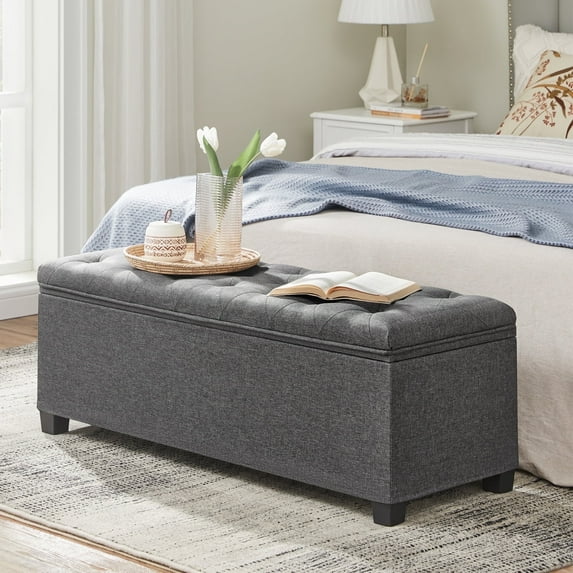 SONGMICS 43.3" Storage Ottoman Bench Hold up to 660lbs Bedroom Ottoman Bench Enough Storage for Bedroom Entryway Living Room Dark Gray