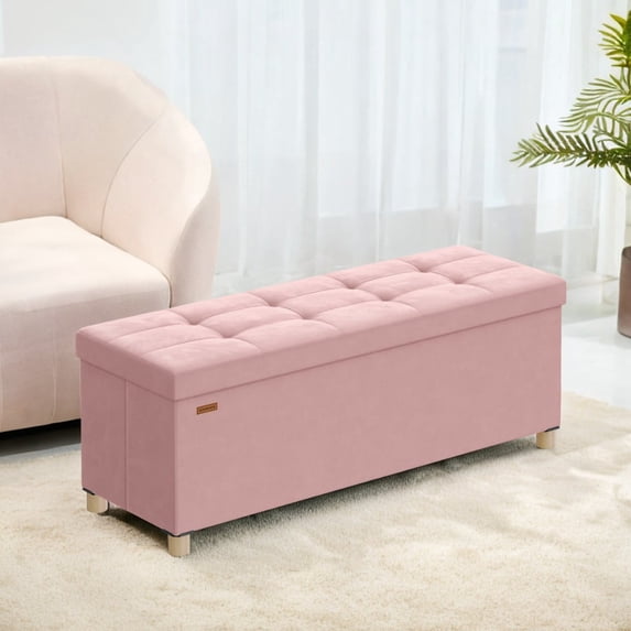 SONGMICS 43.3" Storage Ottoman Bench, Ottoman with Storage, 30 Gal Foot Rest Stool for Bedroom Living Room, Jelly Pink