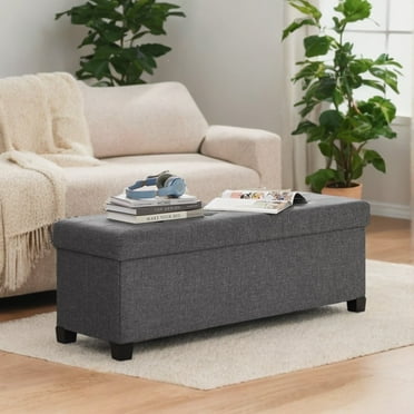 SONGMICS 43.3" Storage Ottoman Bench Ottoman with Storage Coffee Table Holds Up to 660 lb for Living Room Dark Gray