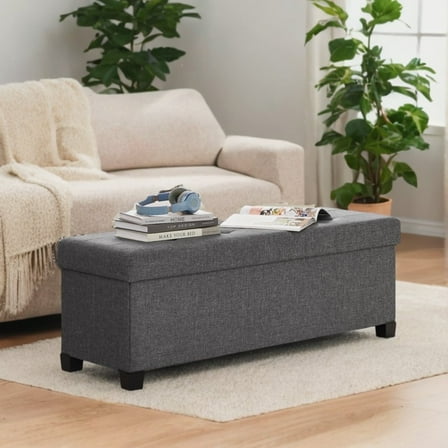 SONGMICS 43.3" Storage Ottoman Bench Ottoman with Storage CoEnd of Bed Storage Holds Up to 660 lb for Living Room Dark Gray