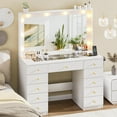thumbnail image 1 of 43.3" Vanity with Large Mirror and 10 LED Lights, Vanity Desk with Glasstop, 11 Drawers with Crystal Handles, Dressing Table with Power Outlet as Gift for Women, Girls (White), 1 of 9