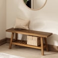 thumbnail image 1 of 43''W Solid Wood Entryway Bench with Shelf, Farmhouse Long Wooden Bench for Indoor Living Room Bedroom, 1 of 7