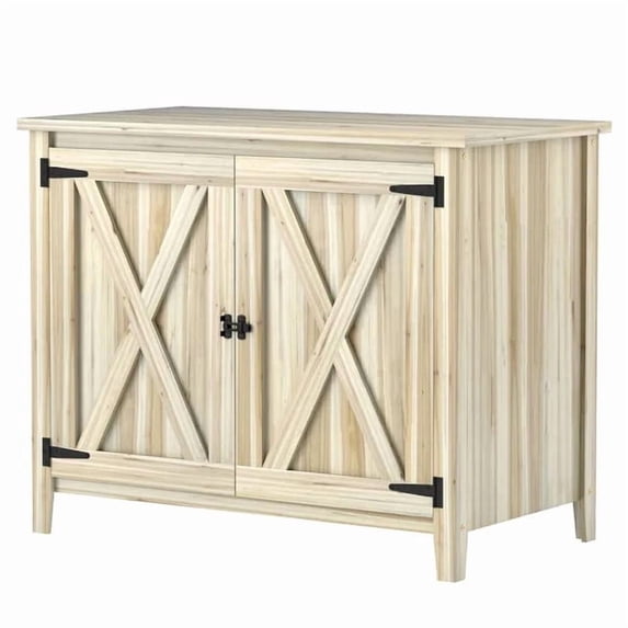 43.3" Wooden Outdoor Storage Cabinet Garden Potting Shed with Shelf & Double Doors, Natural Fir Wood
