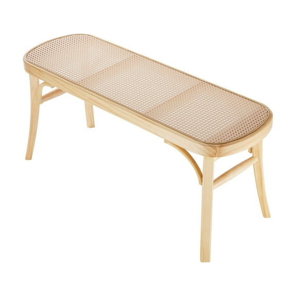 43.3" Wooden Rattan Bench with Oak Legs, Handwoven Woven Rope Seat, Entryway, Bedroom, or Living Room Bench, Boho Style End of Bed Seating, Durable Solid Wood Frame, Easy Assembly for Home Dcor