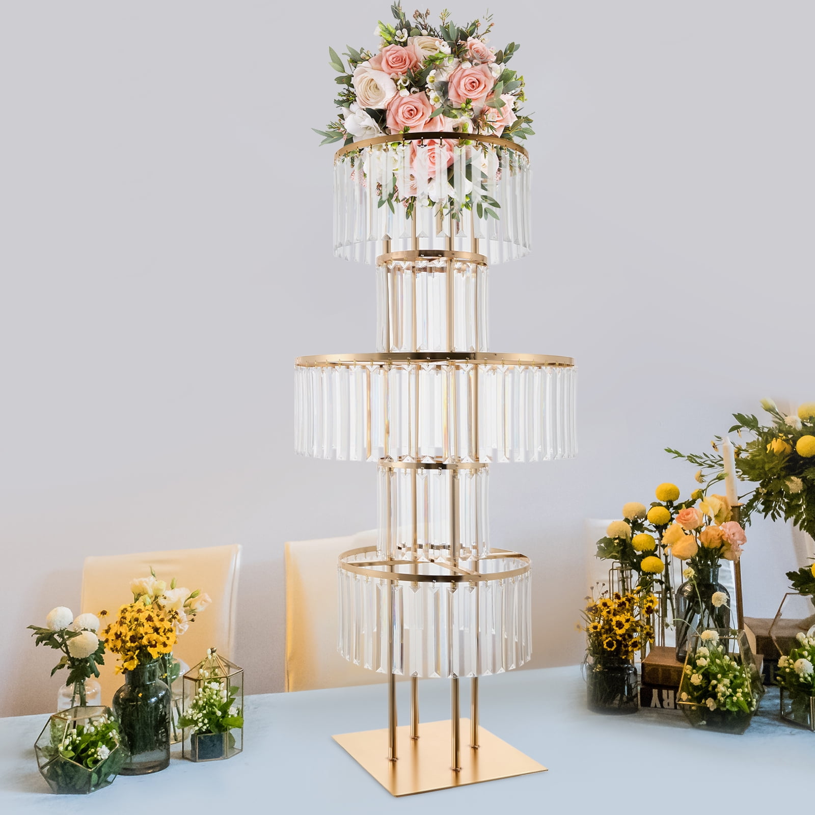 43.3 inches Wedding Centerpieces for Tables Crystal Vases Flower Stand for  Wedding Aisle Decor 5-Tier - Walmart Business Supplies, image size:1600x1600