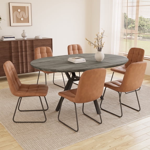 43.3'' to 59'' Extendable Round Modern Kitchen Dining Table Set, Mid-Century Dining Table Set For 4-6 Personal with Carbon Steel Legs