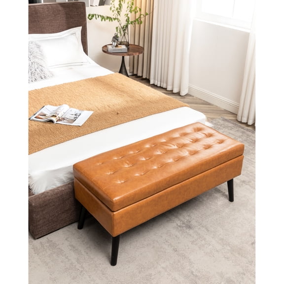43.3"x17.7" Foot Of Bed Leather Cube Storage: Brown, Convenient Organization 43.3" W X 17.7" : With Storage Area
