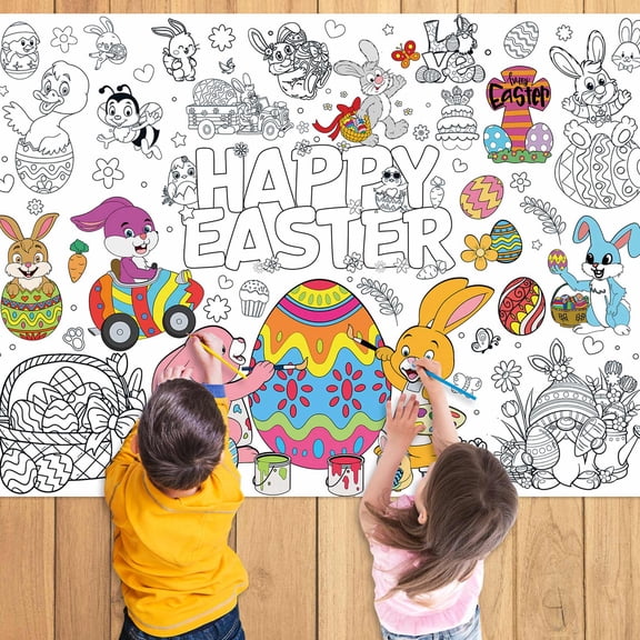 43.3"x31.5" Easter Coloring Poster Giant Coloring Poster Easter Coloring Tablecloth Jumbo Easter Coloring Poster for Classroom Easter Party Favors Boys Girls Happy Easter Day Party Poster