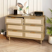 43.31"6-Drawers Rattan Dresser, Storage Cabinet Rattan Drawer for Bedroom,Living Room,Natural