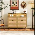 thumbnail image 1 of 43.31"6-Drawers Rattan Storage Cabinet Rattan Drawer with LED Lights and Power Outlet,for Bedroom,Living Room,Natural, 1 of 9