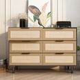 thumbnail image 1 of 43.31" Rattan Dresser with 6 Drawers, Wooden Storage Chest of Drawers for Bedroom, Living Room or Hallway, 43.31" x 15.75" x 29.45", 1 of 9