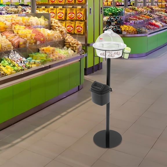 43.31In High Black&Clear PC& PP& Stainless Food Service Sample Display Stand for Supermarkets, Cake Shops