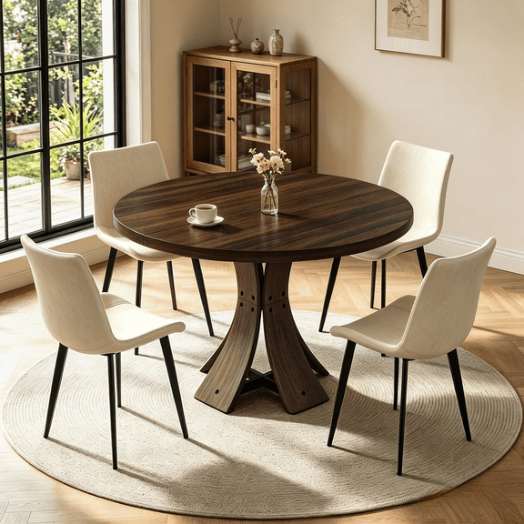 43.32'' Round Dining Table Set for 4,5-Piece Modern Wood Kitchen Table Set for Kitchen Dining Room