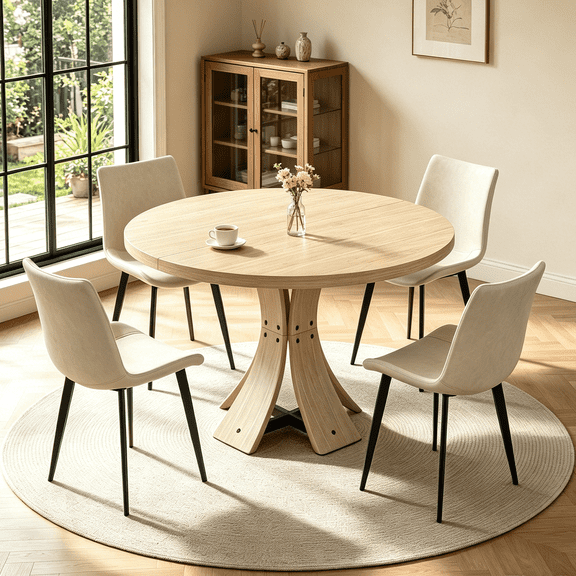 43.32'' Round Dining Table Set for 4,5-Piece Modern Wood Kitchen Table Set for Kitchen Dining Room