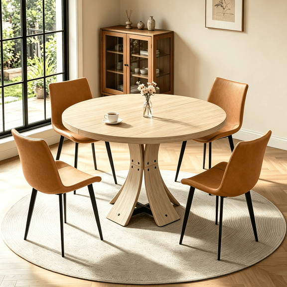 43.32'' Round Dining Table Set for 4,5-Piece Modern Wood Kitchen Table Set for Kitchen Dining Room