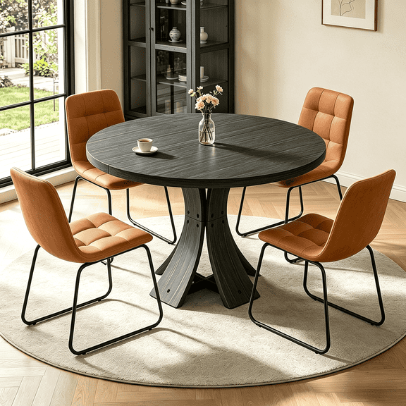 43.32'' Round Dining Table Set for 4,5-Piece Modern Wood Kitchen Table Set for Kitchen Dining Room