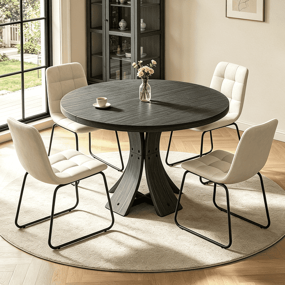 43.32'' Round Dining Table Set for 4,5-Piece Modern Wood Kitchen Table Set for Kitchen Dining Room